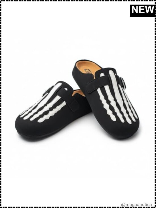 Other - Faux Suede Slip On Mules Men Skeleton Bone Graphic Buckle Strap